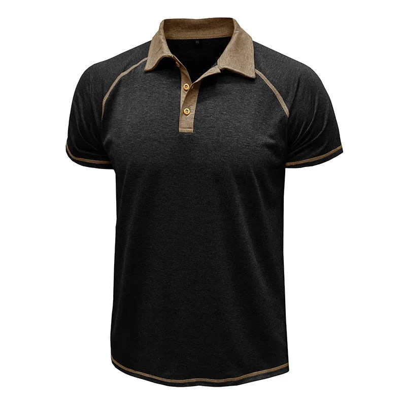 Men's short-sleeved lapel POLO bottoming shirt in polyester fibre, available in multiple colours including khaki and black