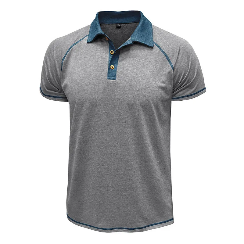 Men's short-sleeved lapel POLO bottoming shirt in polyester fibre, available in multiple colours including khaki and black
