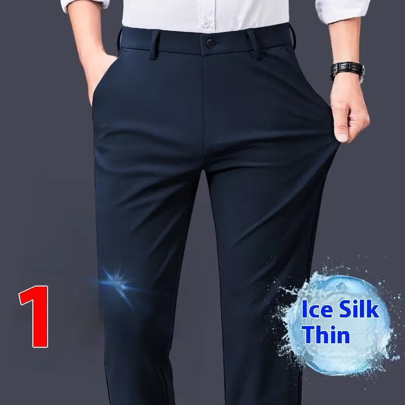 Men's business casual trousers in X11 Navy Blue, straight leg with micro elasticity, polyester blend
