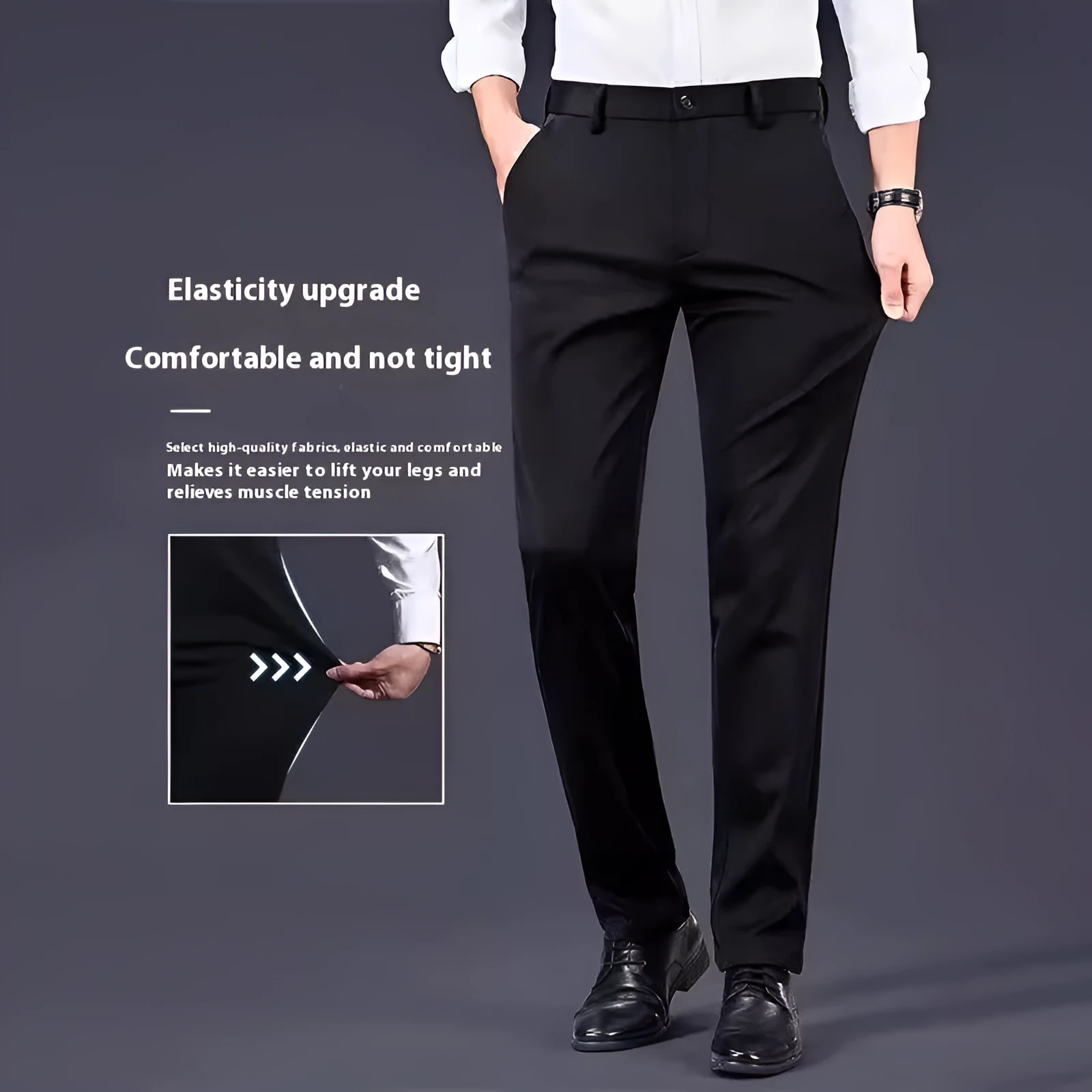 Men's business casual trousers in X11 Navy Blue, straight leg with micro elasticity, polyester blend