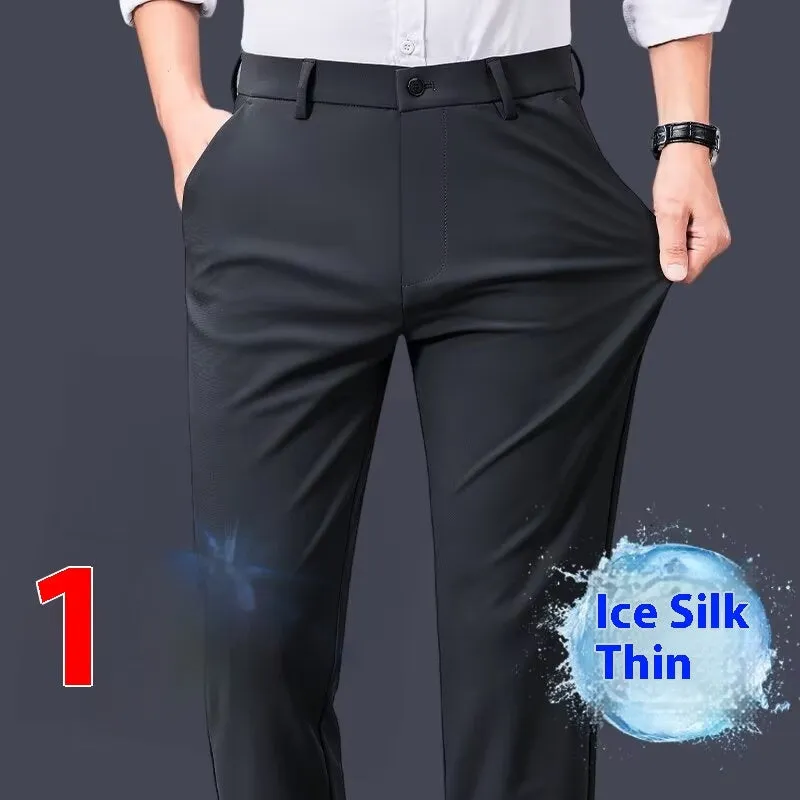 Men's business casual trousers in X11 Navy Blue, straight leg with micro elasticity, polyester blend