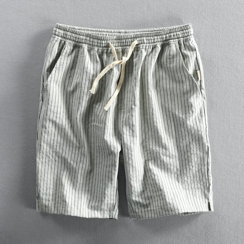 Men's striped casual cotton shorts in loose straight leg fit with micro elasticity