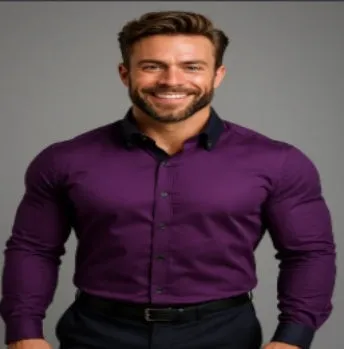 Men's long sleeve solid colour button down shirt with lapel collar in navy blue polyester velvet fabric