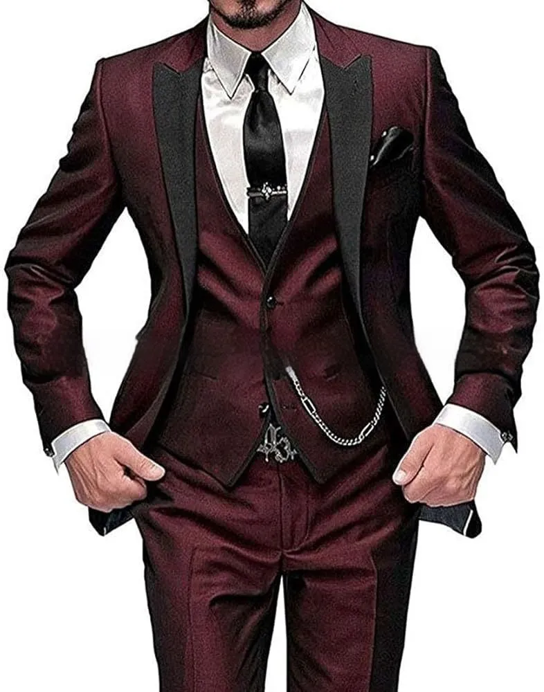 Nylon black collar color blocked three piece set for women in slim fit, with vest, trousers, and jacket in wine red