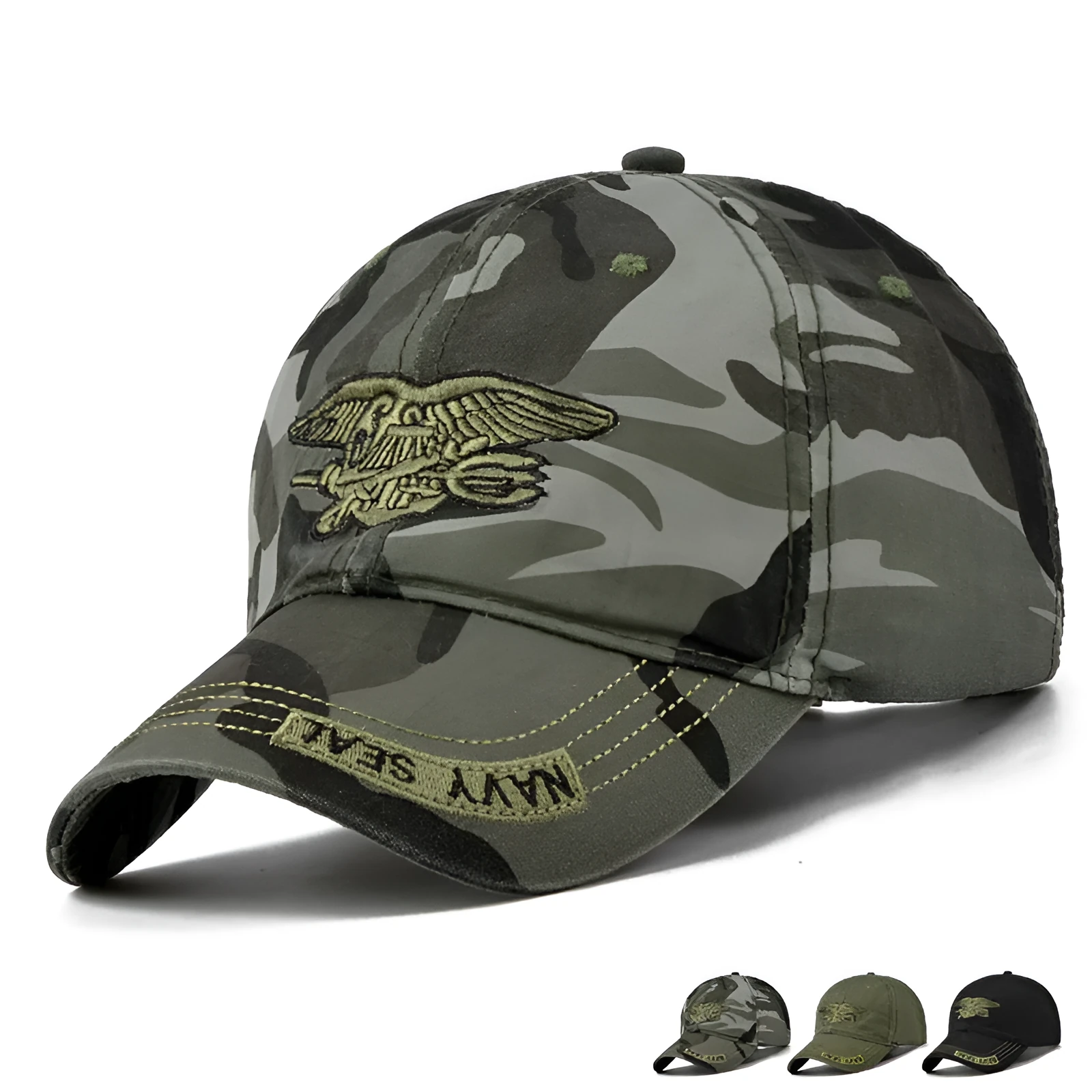 Army tactical baseball cap in green with adjustable strap lightweight polyester cotton blend