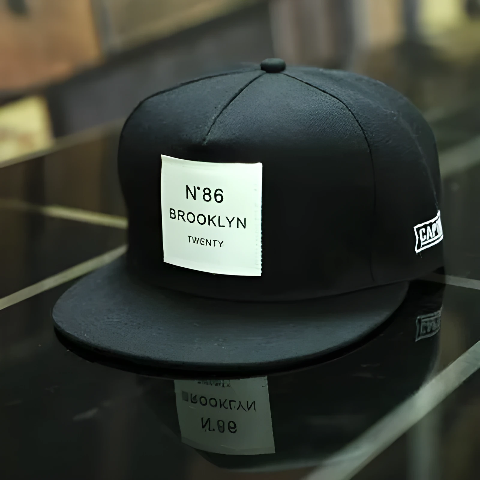 Adjustable cotton polyester baseball cap with short brim and curved eaves in black dome top style