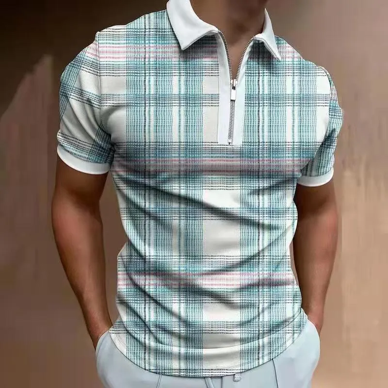 Men's solid striped short-sleeved polo shirt with loose fit, available in multiple colours and sizes M to 3XL
