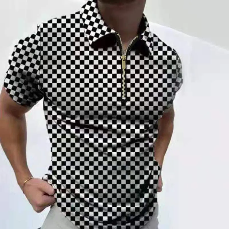 Men's solid striped short-sleeved polo shirt with loose fit, available in multiple colours and sizes M to 3XL