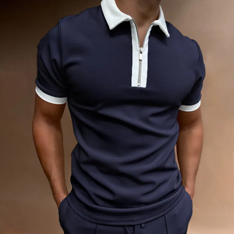 Men's solid striped short-sleeved polo shirt with loose fit, available in multiple colours and sizes M to 3XL