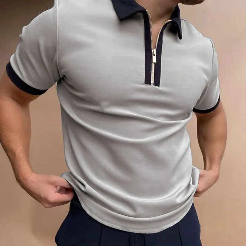 Men's solid striped short-sleeved polo shirt with loose fit, available in multiple colours and sizes M to 3XL