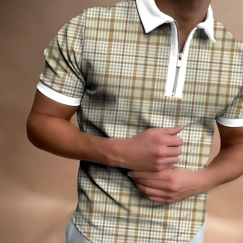 Men's solid striped short-sleeved polo shirt with loose fit, available in multiple colours and sizes M to 3XL