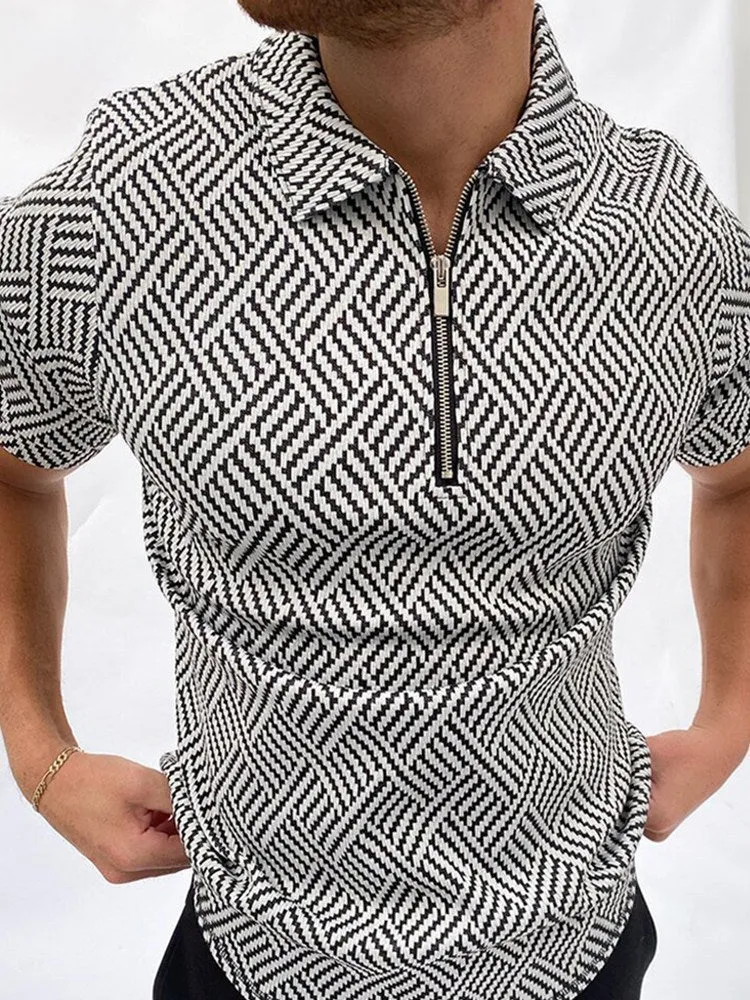 Men's solid striped short-sleeved polo shirt with loose fit, available in multiple colours and sizes M to 3XL
