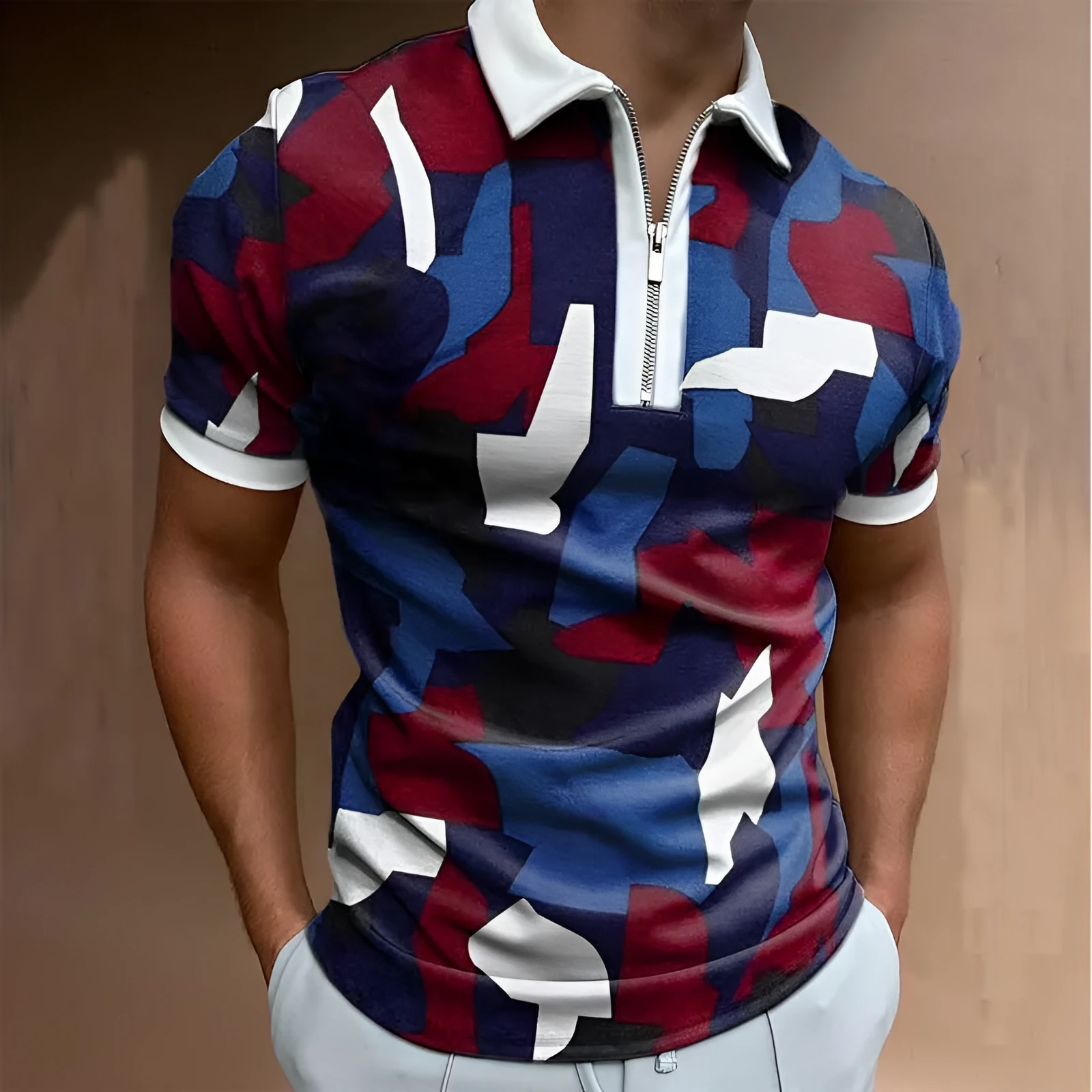 Men's solid striped short-sleeved polo shirt with loose fit, available in multiple colours and sizes M to 3XL
