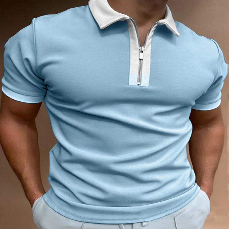 Men's solid striped short-sleeved polo shirt with loose fit, available in multiple colours and sizes M to 3XL
