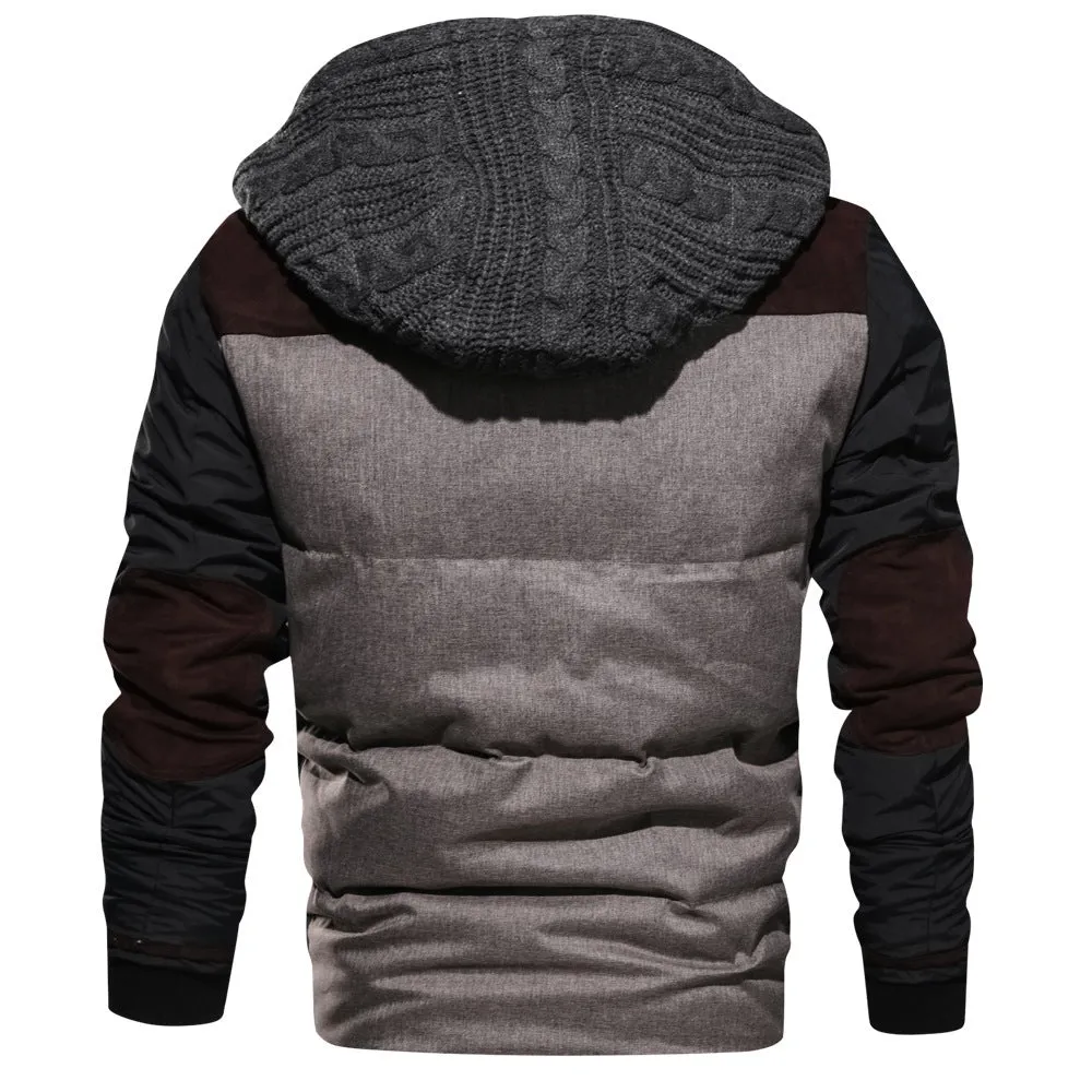 Men's grey cardigan jacket with cotton filling, zip front, loose fit, plain polyester fabric, hit colour design, Asian sizing