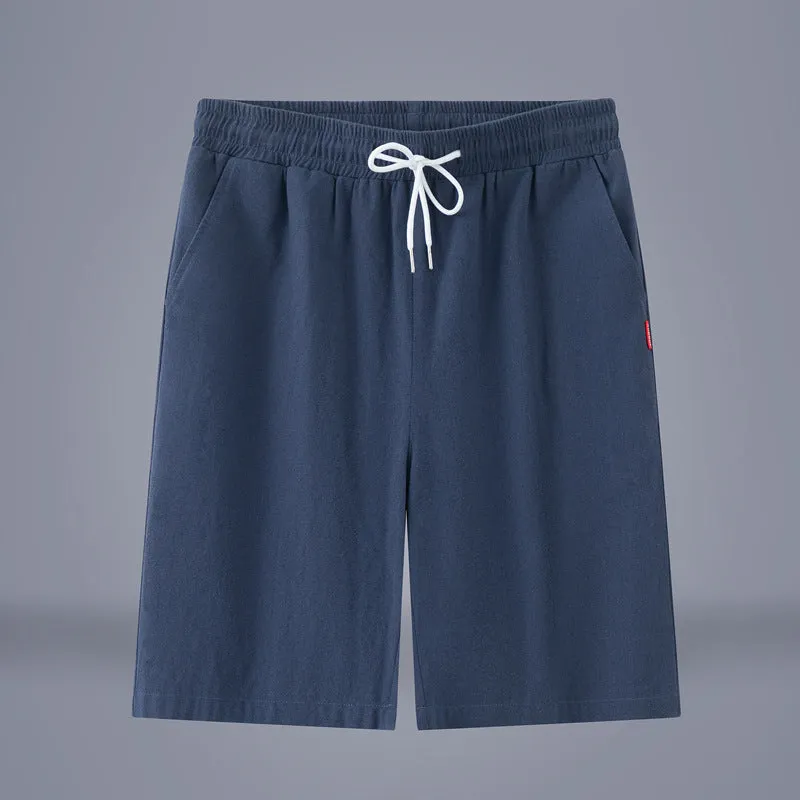 Chinese style cotton linen cropped trousers in solid colours with drawstring waist