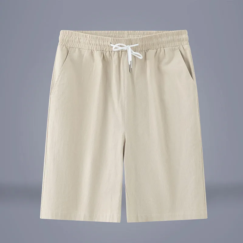 Chinese style cotton linen cropped trousers in solid colours with drawstring waist
