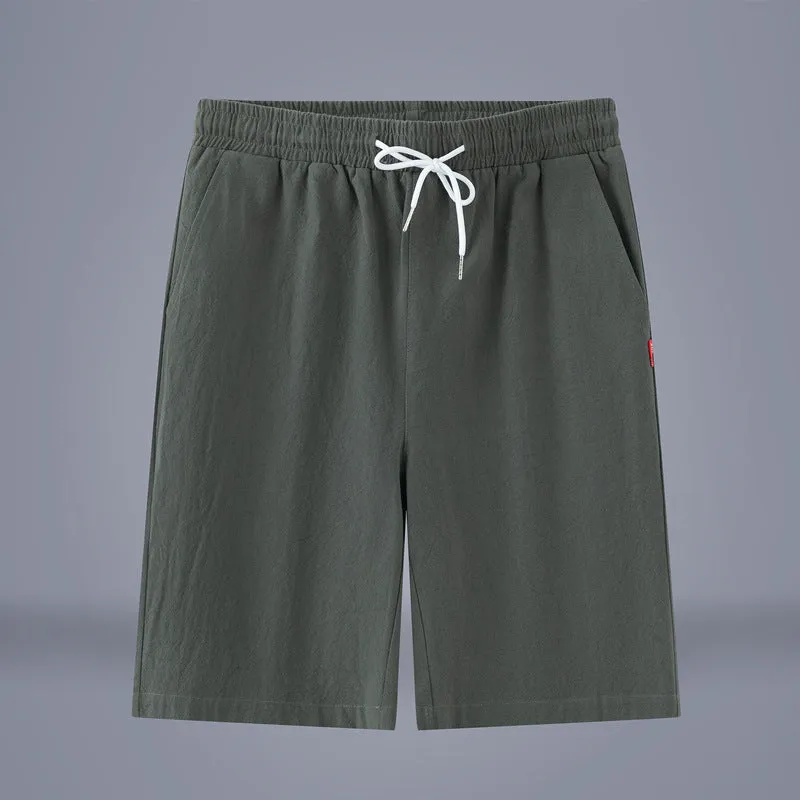 Chinese style cotton linen cropped trousers in solid colours with drawstring waist