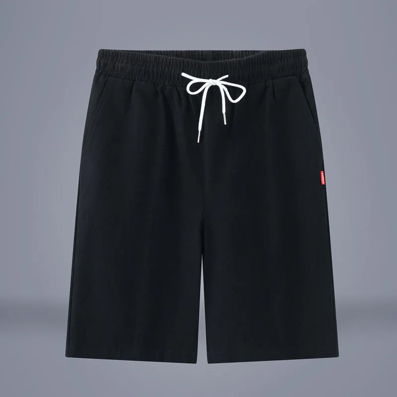 Chinese style cotton linen cropped trousers in solid colours with drawstring waist