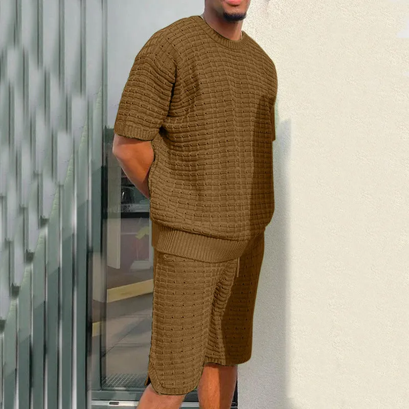 Men's summer suit two-piece outfit with loose fit shirt and shorts in polyester, multiple colours available