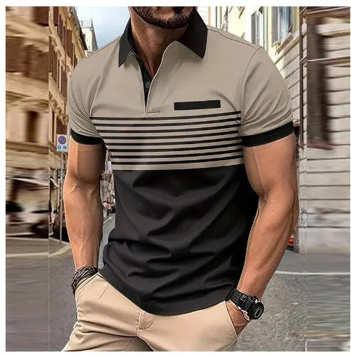 Casual striped shirt with chest pocket for men, loose fit, available in multiple colours