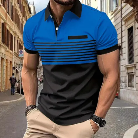 Casual striped shirt with chest pocket for men, loose fit, available in multiple colours