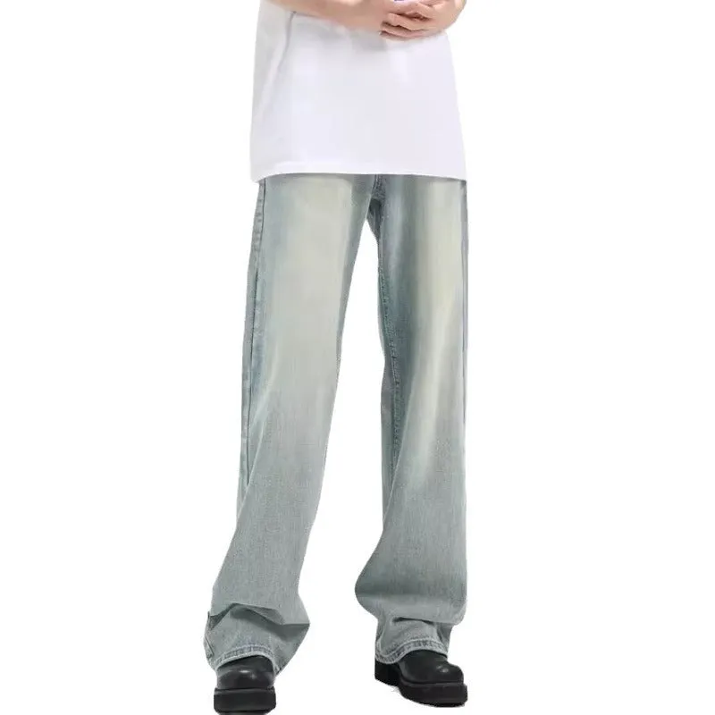 Blue loose-fit retro casual trousers with an elasticated waistband on a neutral background.