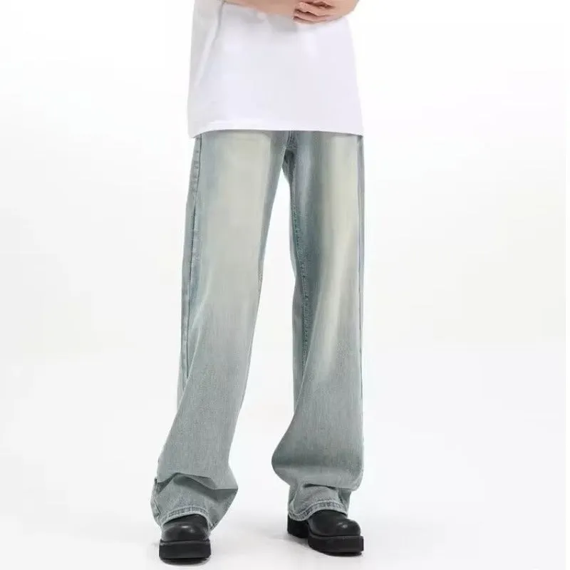 Blue loose-fit retro casual trousers with an elasticated waistband on a neutral background.