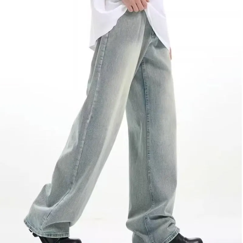 Blue loose-fit retro casual trousers with an elasticated waistband on a neutral background.