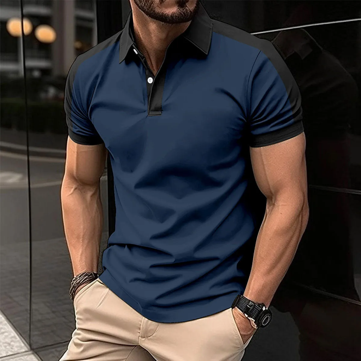 Men's short sleeve solid colour polo shirt in cotton blend, regular fit, summer casual wear