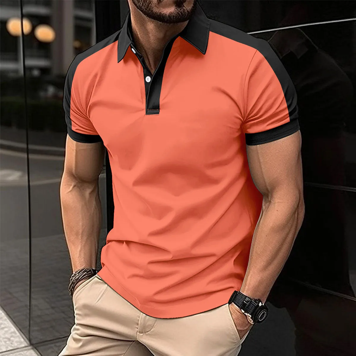 Men's short sleeve solid colour polo shirt in cotton blend, regular fit, summer casual wear