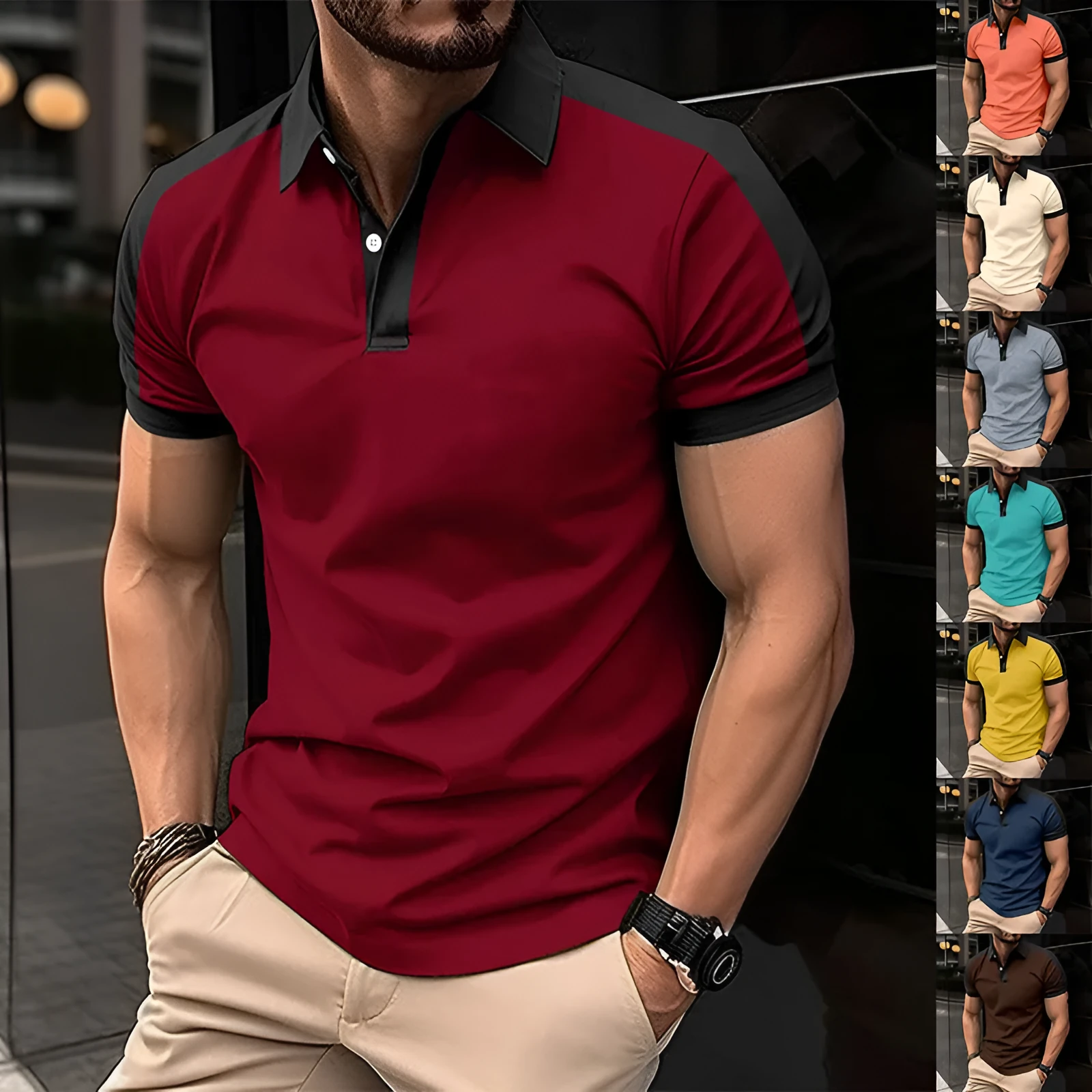 Men's short sleeve solid colour polo shirt in cotton blend, regular fit, summer casual wear