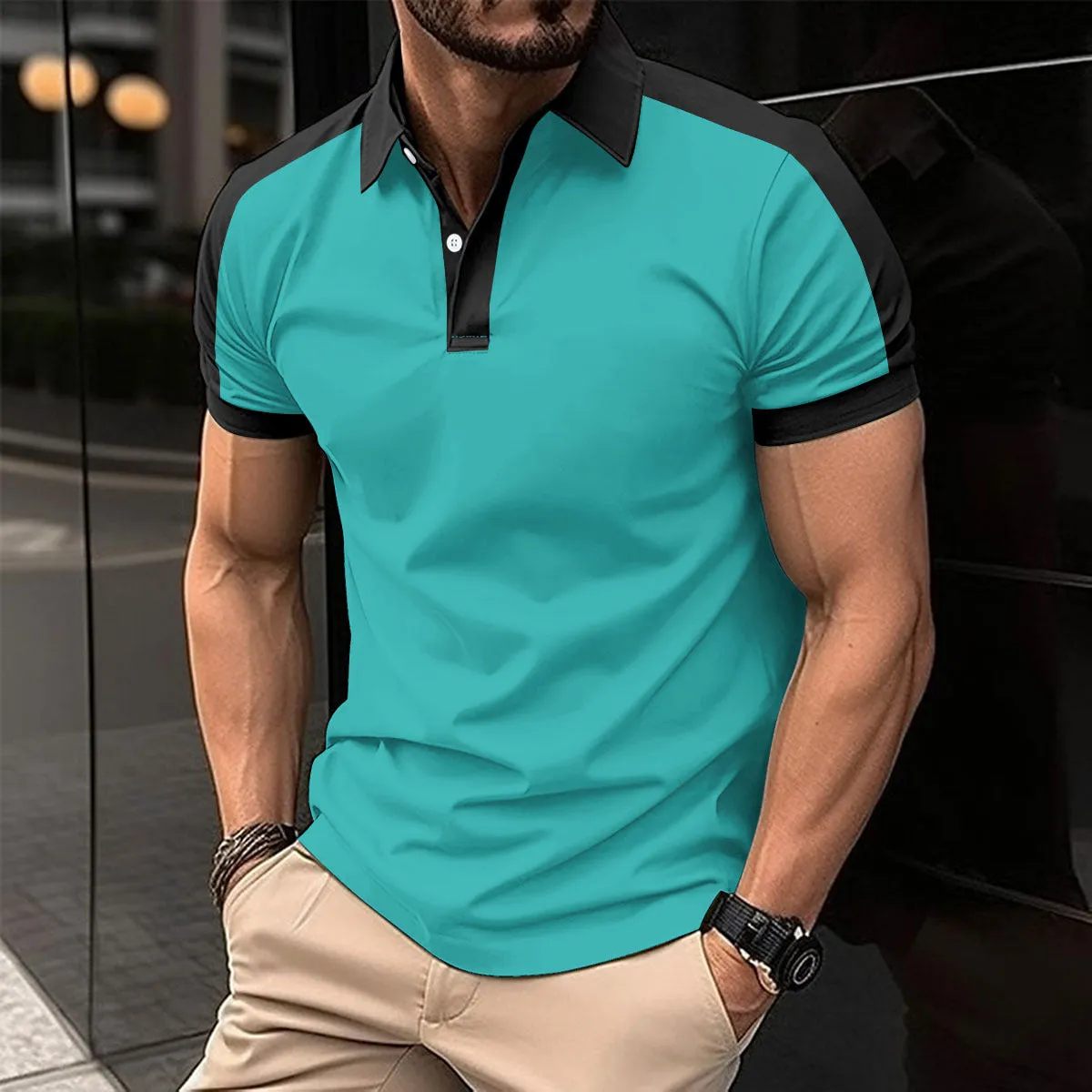 Men's short sleeve solid colour polo shirt in cotton blend, regular fit, summer casual wear