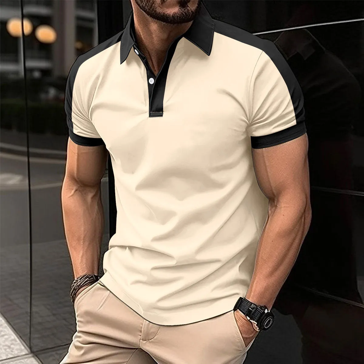 Men's short sleeve solid colour polo shirt in cotton blend, regular fit, summer casual wear