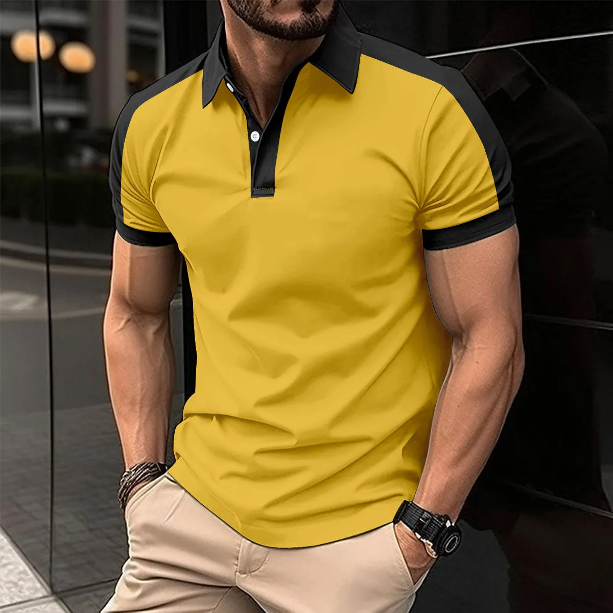 Men's short sleeve solid colour polo shirt in cotton blend, regular fit, summer casual wear