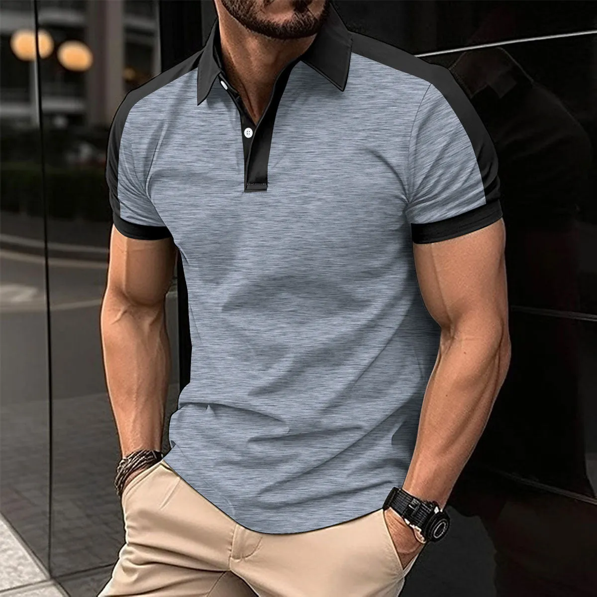 Men's short sleeve solid colour polo shirt in cotton blend, regular fit, summer casual wear