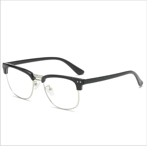 TR90 anti-blue light glasses, unisex vintage full frame, bright black colour option, non-prescription blue-light filtering lenses on a plain background