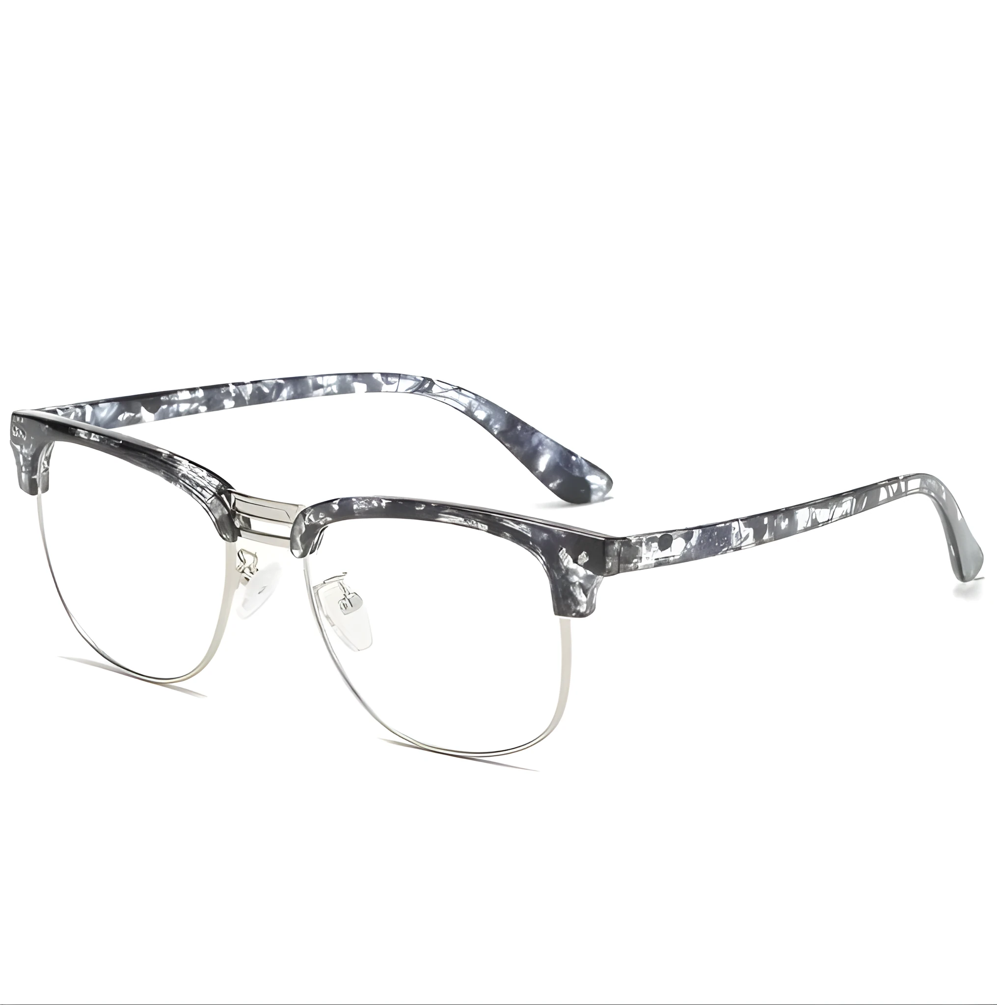 TR90 anti-blue light glasses, unisex vintage full frame, bright black colour option, non-prescription blue-light filtering lenses on a plain background