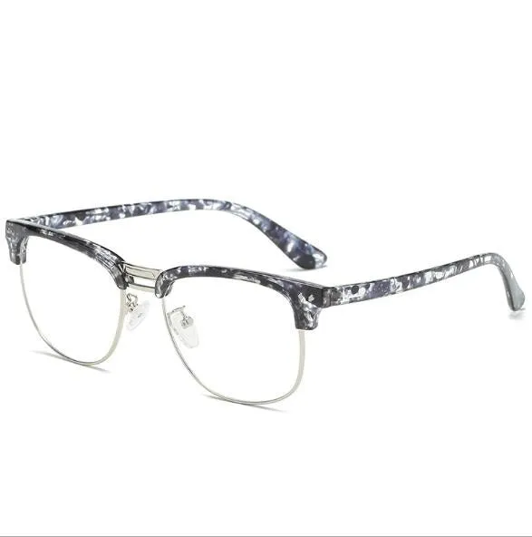TR90 anti-blue light glasses, unisex vintage full frame, bright black colour option, non-prescription blue-light filtering lenses on a plain background