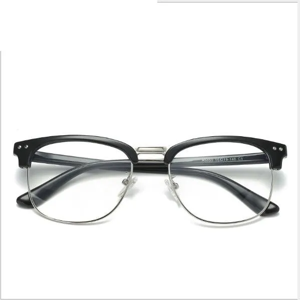 TR90 anti-blue light glasses, unisex vintage full frame, bright black colour option, non-prescription blue-light filtering lenses on a plain background