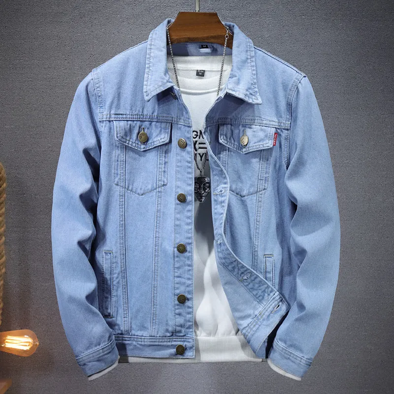 Men's denim coat casual top solid colour cardigan loose fit light blue blue cotton blend spring autumn