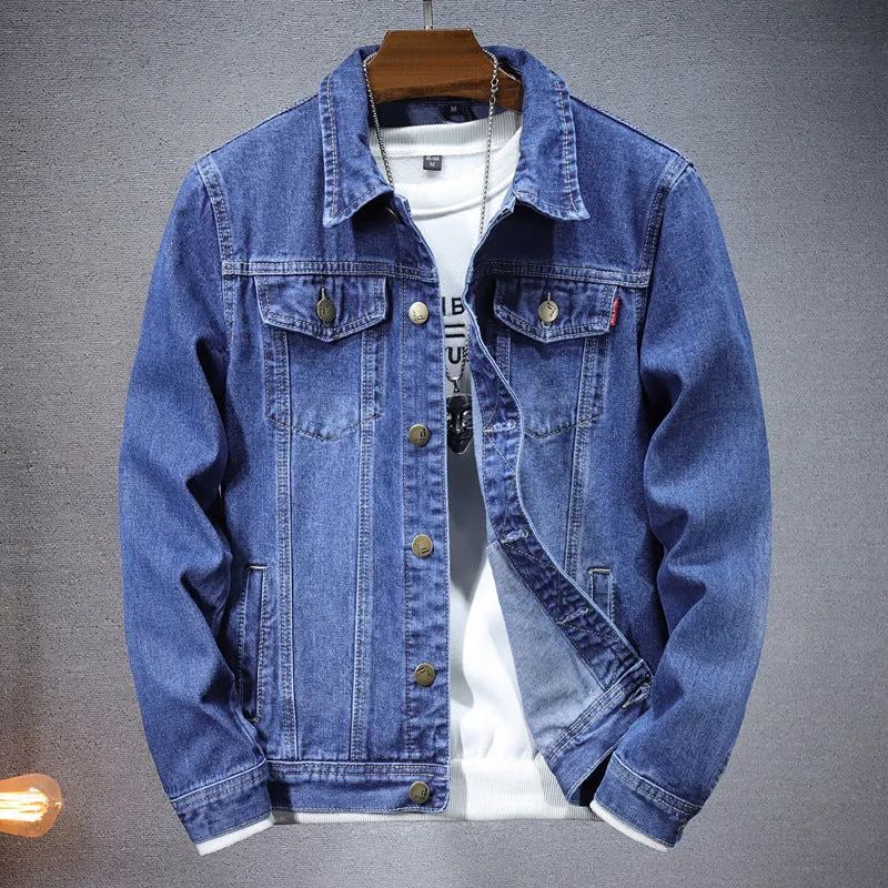Men's denim coat casual top solid colour cardigan loose fit light blue blue cotton blend spring autumn