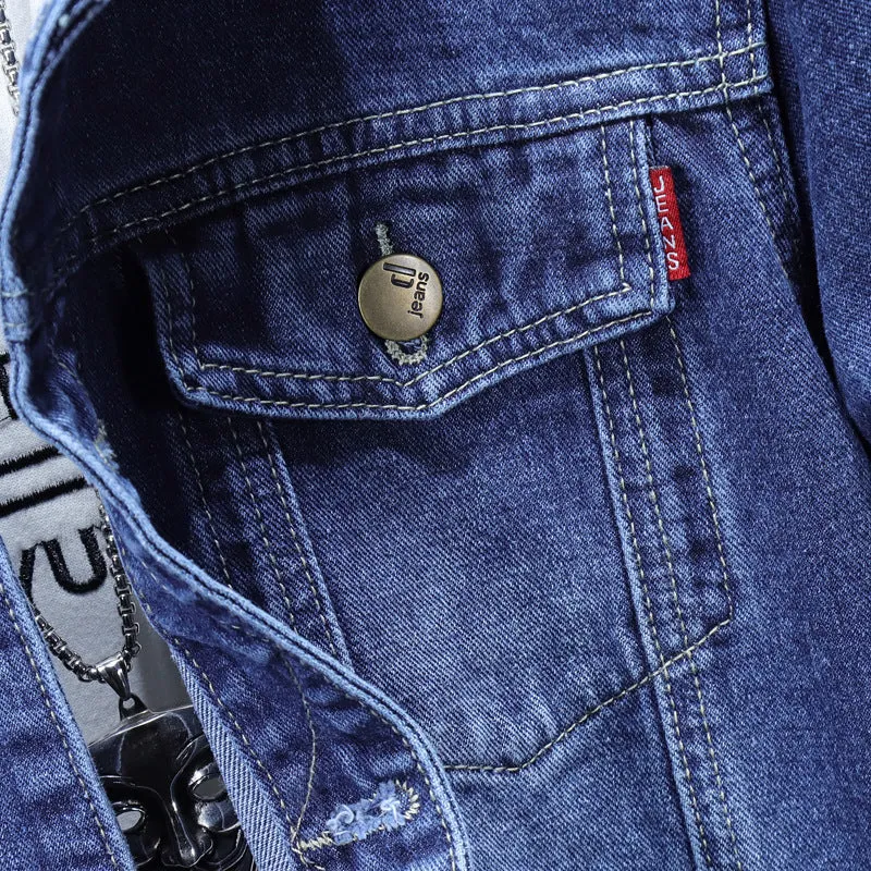 Men's denim coat casual top solid colour cardigan loose fit light blue blue cotton blend spring autumn