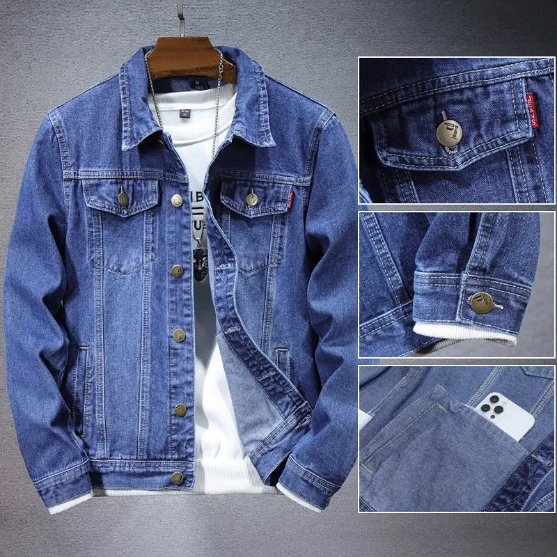 Men's denim coat casual top solid colour cardigan loose fit light blue blue cotton blend spring autumn
