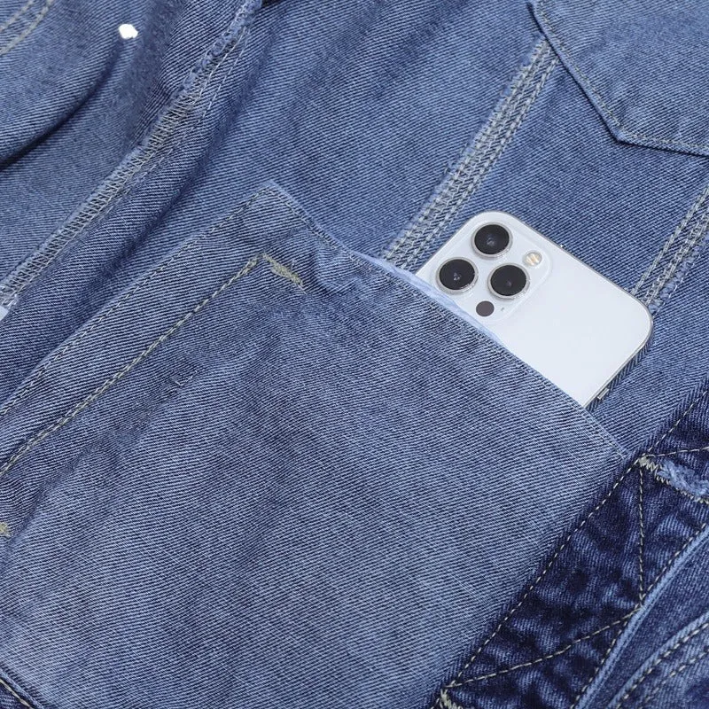 Men's denim coat casual top solid colour cardigan loose fit light blue blue cotton blend spring autumn