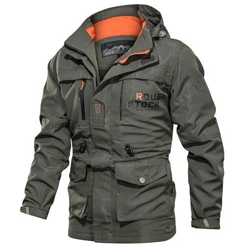 Men's casual outdoor hooded plus size jacket in letter print, stand-up collar, zipper front, thin polyester fabric