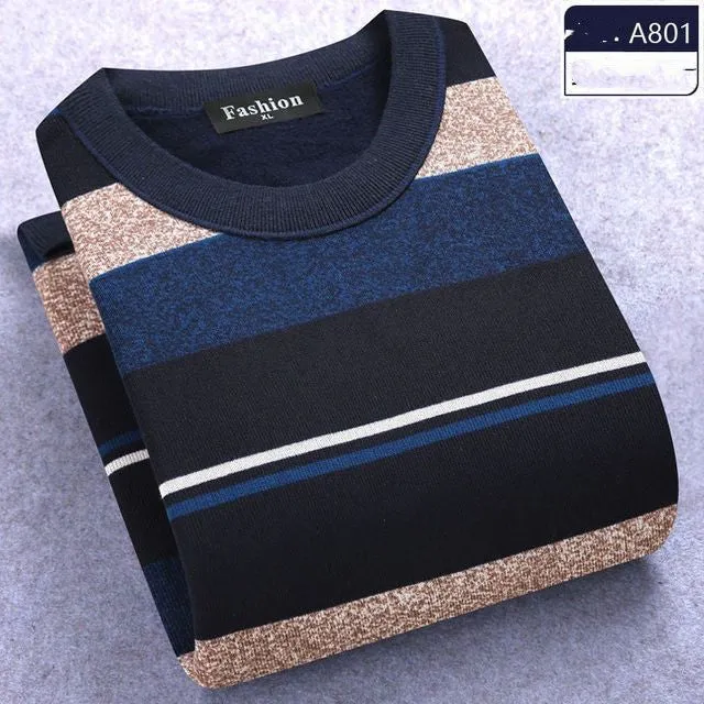 Men's o-neck thin thermal sweater in cream, front view, pullover style
