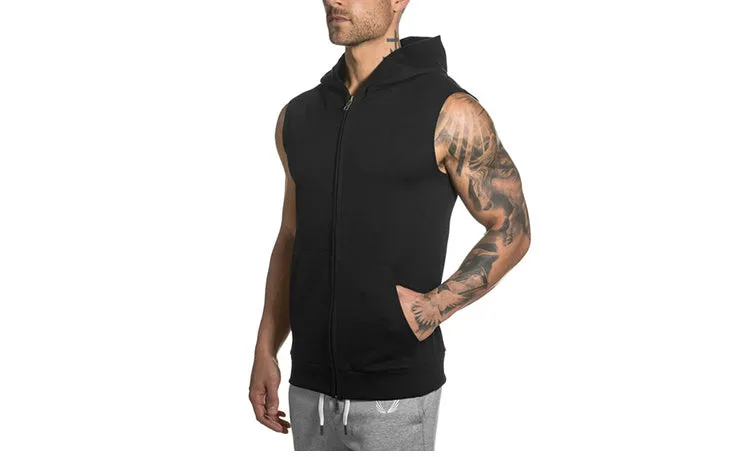 Sleeveless Men's Hoodies Cotton Vest Top Sleeveless Hoodie for Casual Wear Black Grey Red S M L XL XXL