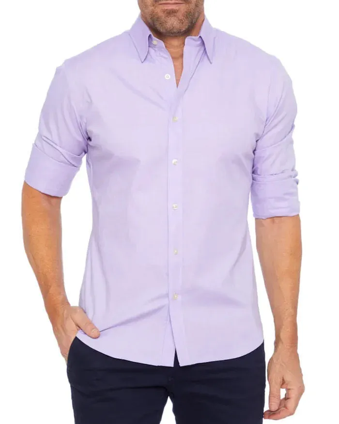 Men's long sleeve zipper shirt with button lapel, solid colour, slim fit cotton blend top