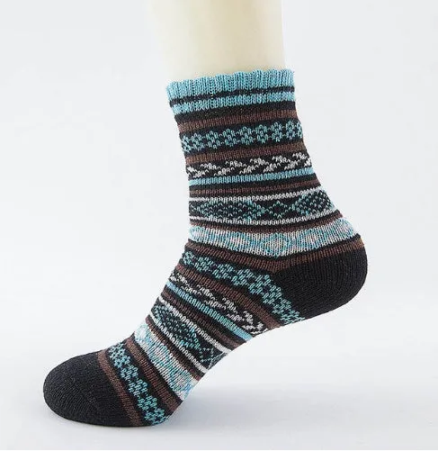 Winter thick warm stripe wool socks rabbit wool blend 5 pairs set in assorted colours